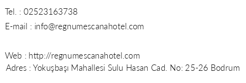 Regnum Escana Hotel telefon numaralar, faks, e-mail, posta adresi ve iletiim bilgileri